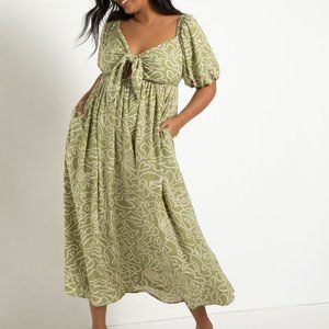 Green Abstract Print Tie Front Maxi Skirt Dress